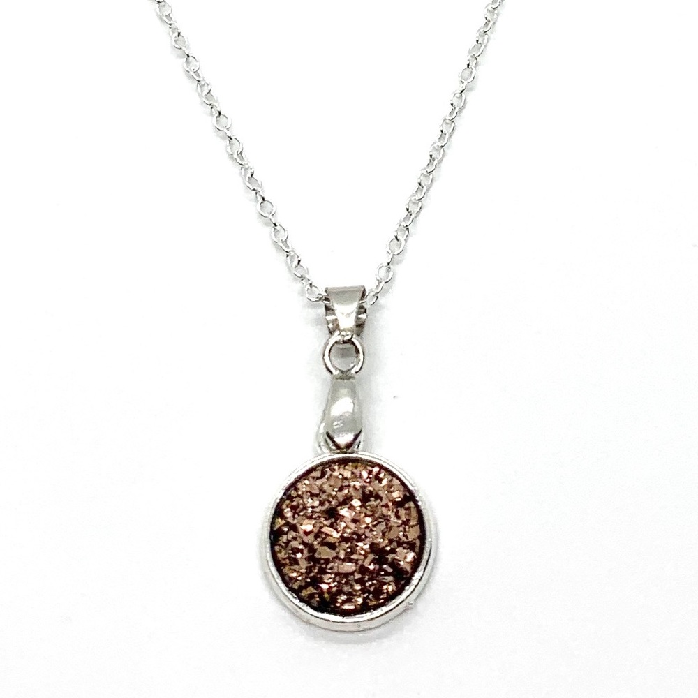 925 Brown Faux Mineral Crystal Pendant Necklace